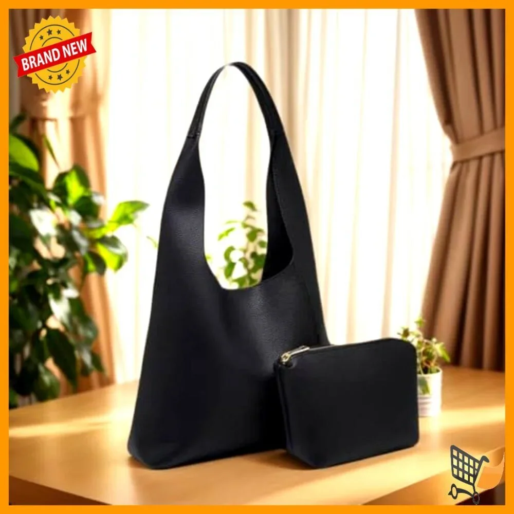 Large Slouchy Hobo Tote Bag Vegan Leather Shoulder Purse 2pc Set